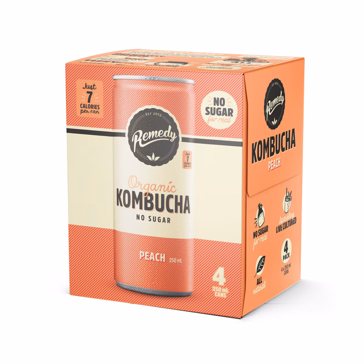 Remedy - Organic Kombucha Peach (250ml/can | 4-cans-pack | 6x4-pack/case) - by Case